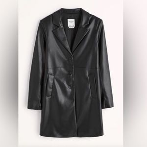 NWOT Abercrombie & Fitch Vegan Leather Long Length Coat, Black, Medium